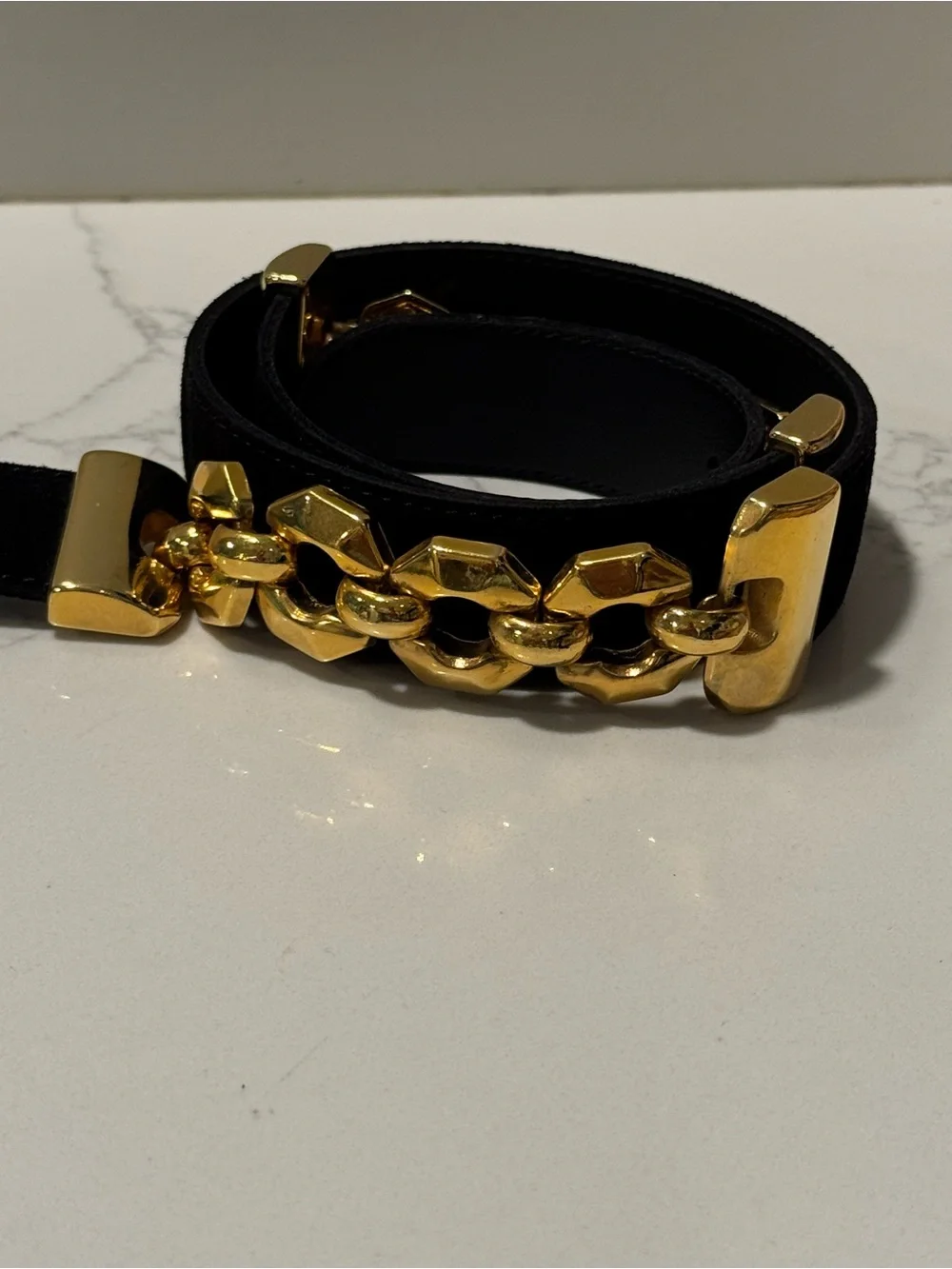 Vintage The Limited Black Suede and Leather Gold Chain Belt